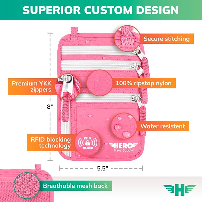 Hero Travel Supply Neck Wallet, RFID Blocking Passport Holder - Image 3