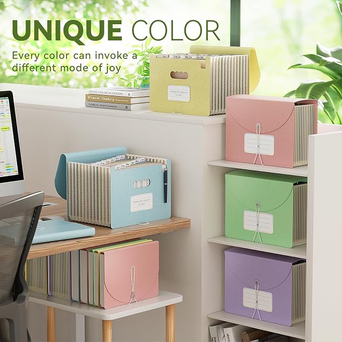 Accordion File Organizer, 13 Pockets Wheat Straw Expanding File Folder - Image 5