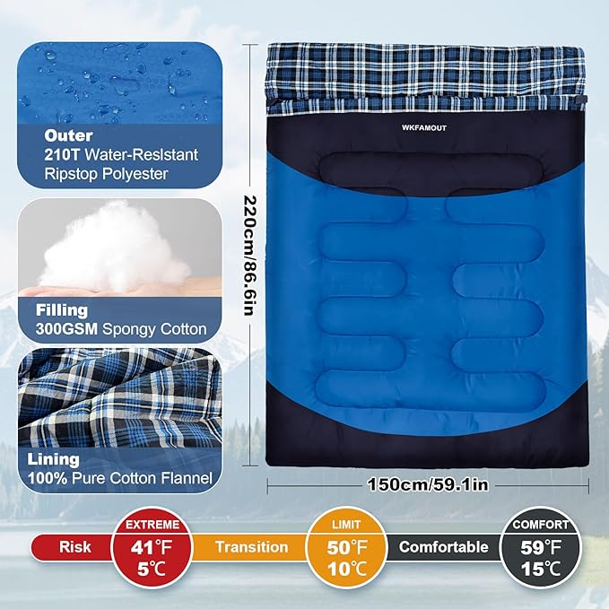 Double Sleeping Bag for Adults Machine Washable 2 Person Camping Sleeping Bag - Image 2