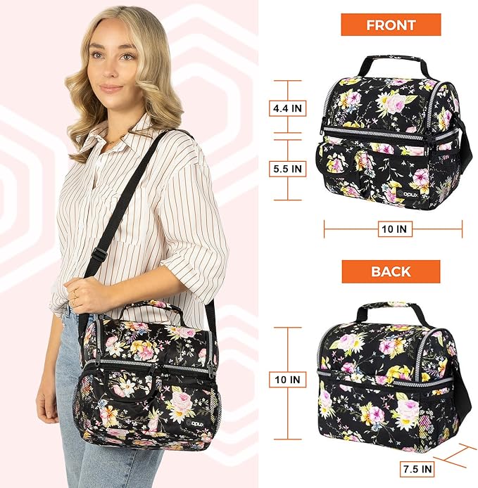 opux Lunch Bag Women Insulated, Adult Lunch Box Cooler, Flower Lunch Box - Image 3