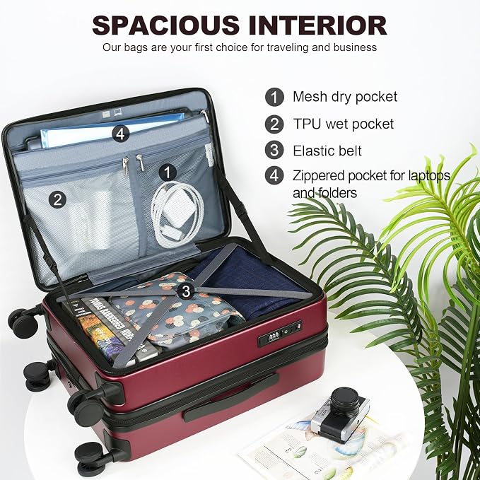 KROSER Carry On Luggage with Spinner Wheels & Built-in TSA Lock, Expandable Top - Image 3