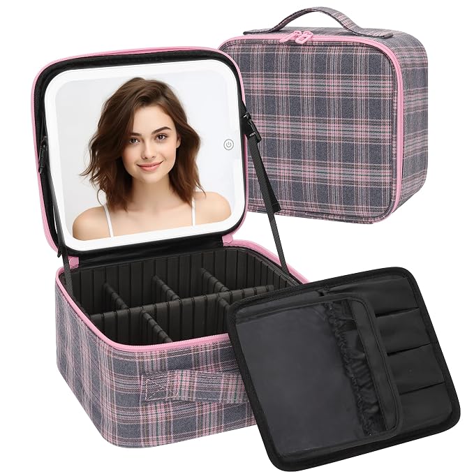 Makeup Bag With LED Mirror, Travel Makeup Case with Light up Mirror Large by TANTO