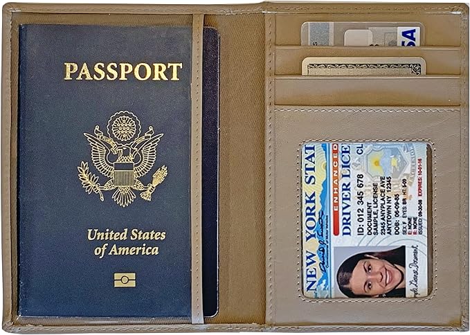 Personalized Monogrammed Taupe Leather RFID Passport Wallet - Image 5