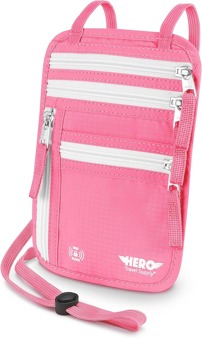 Hero Travel Supply Neck Wallet, RFID Blocking Passport Holder by HeroTravelSupply