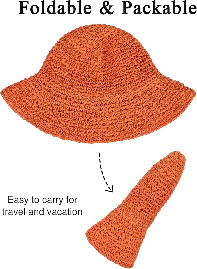 Womens Wide Brim Straw Sun Hat Foldable Floppy Crochet Beach Hat - Image 6