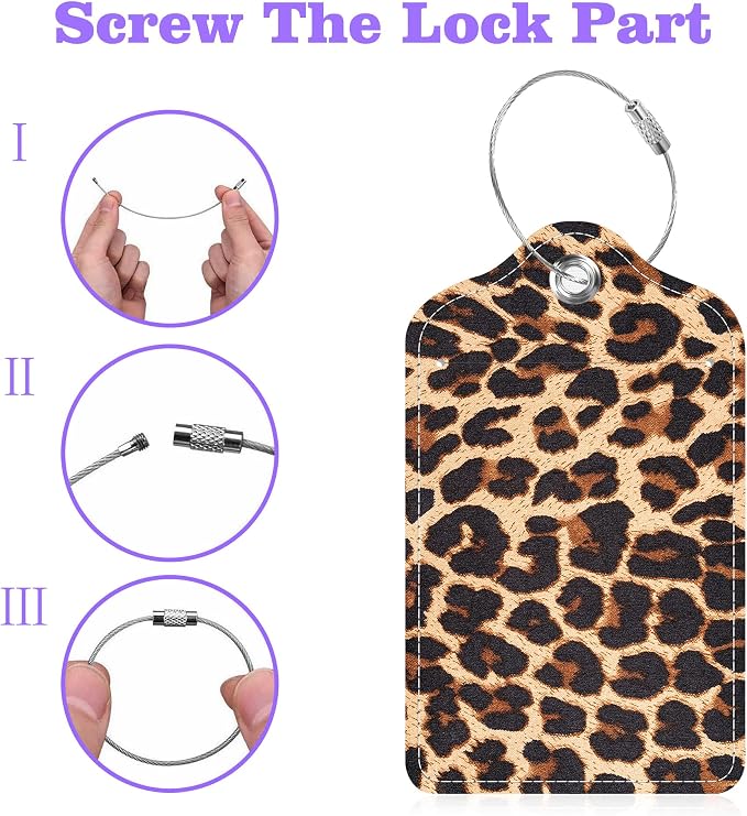 Set of 2 Luggage Tags Brown Leopard Texture Leather Suitcases Tag - Image 4