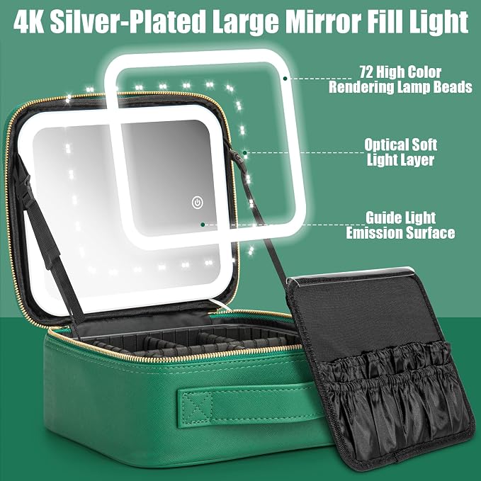 Makeup Travel Train Case with Mirror LED Light 3 Adjustable Brightness Large - Image 4