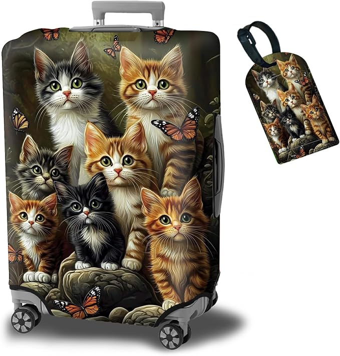 Luggage Cover + Tag, Cats Family Travel Suitcase Protector by BWEGRHE