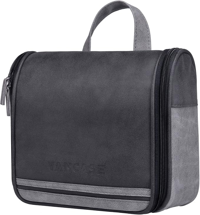 Hanging Toiletry Bag for Men VANCASE Vintage Leather Shaving Dopp Kit Medium by VACNASE