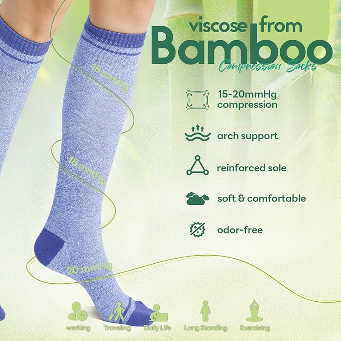 Mens Compression Socks for Men Women, 15-20 mmHg Bamboo Viscose Knee High Soft - Image 5