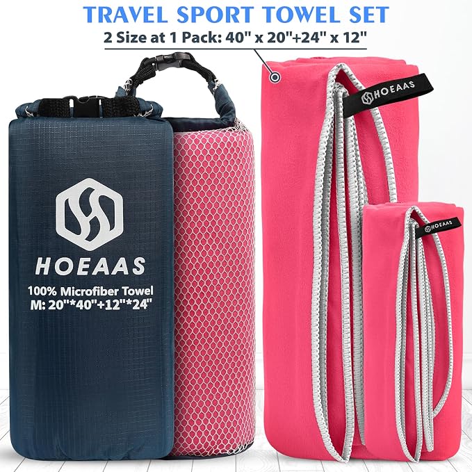HOEAAS 2 Pack Microfiber Camping Towels, Quick Dry Towel, Super Absorbent Ultra - Image 2