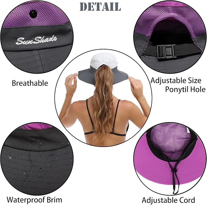 Womens Summer Sun Hat Beach Hat Wide Brim Outdoor UV Protection Hat Foldable - Image 3