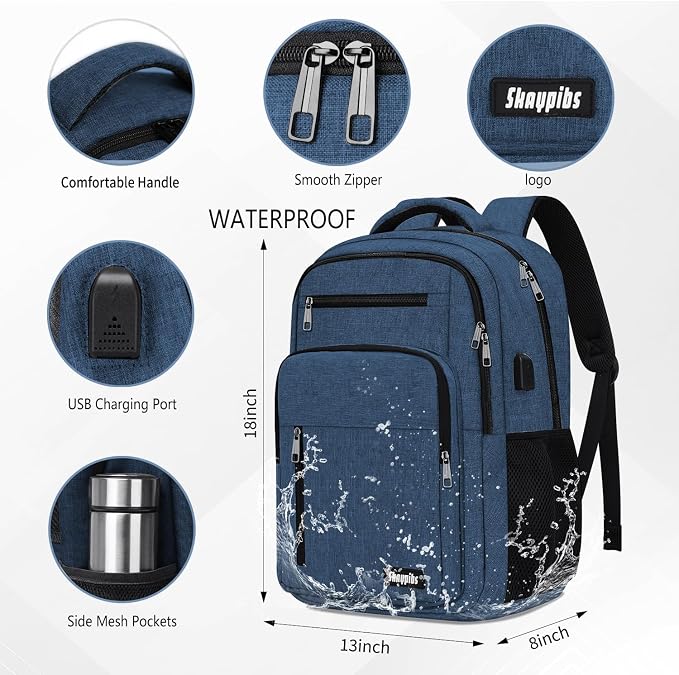 Black Backpack for Men Women, School Backpack for Boys Girls Teens, 15.6 Inch - Image 3