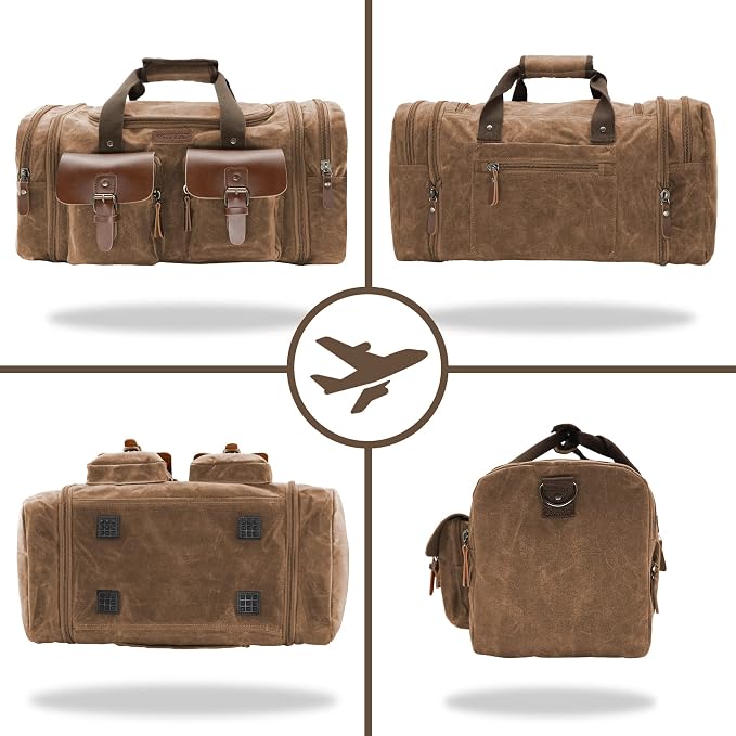 Wildroad Waxed Canvas Genuine Leather 50L Waterproof Duffle Bag - Image 6