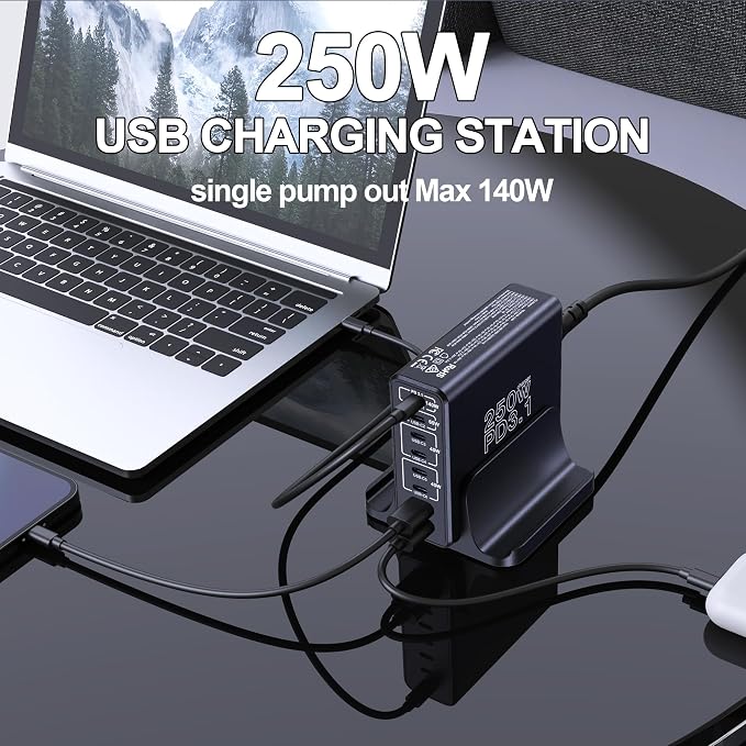 Aftertop 250W USB C Charger, 8-Ports PD3.1 140W Fast Charging Station, Compact - Image 9