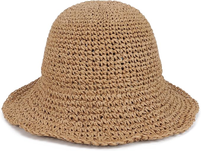 Womens Wide Brim Straw Sun Hat Foldable Floppy Crochet Beach Hat by Voilipex