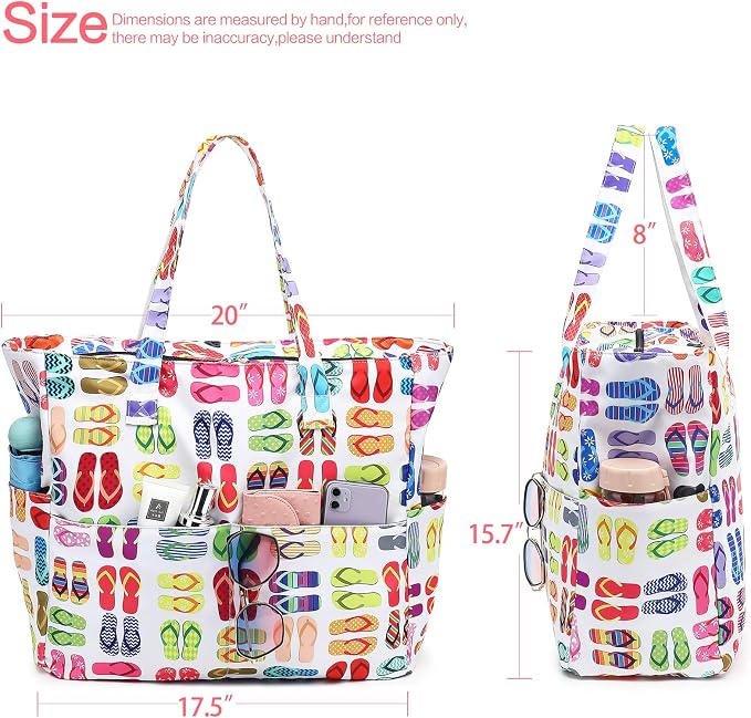 LEDAOU Large Beach Tote Bag Women Waterproof Sandproof Zipper Beach Tote Bag - Image 5