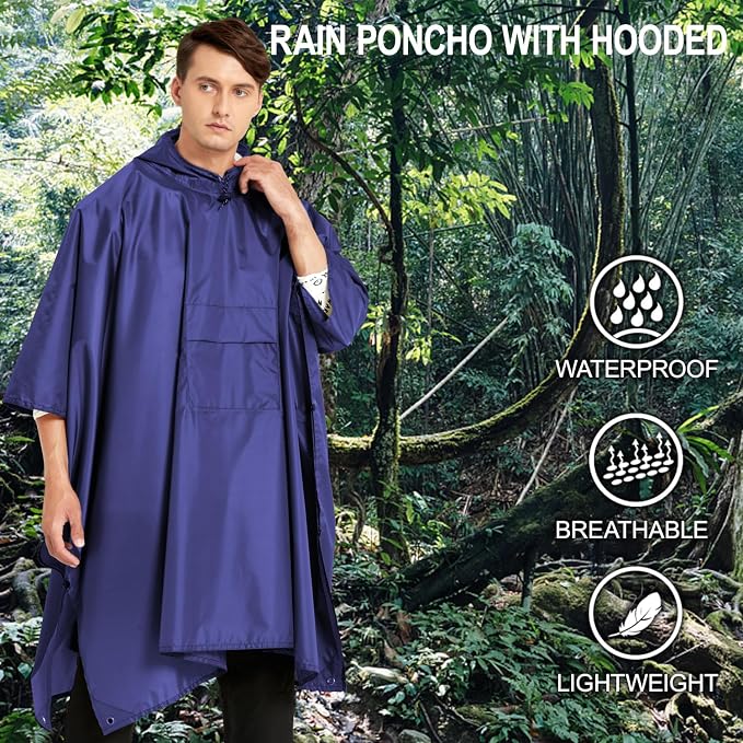 salamra Hooded Rain Poncho Waterproof Raincoat Jacket - Image 3