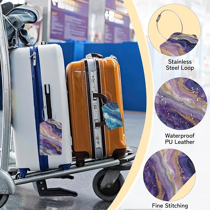 3 Pack PU Leahter Abstract Marble Liquild Luggage Tag - Image 5