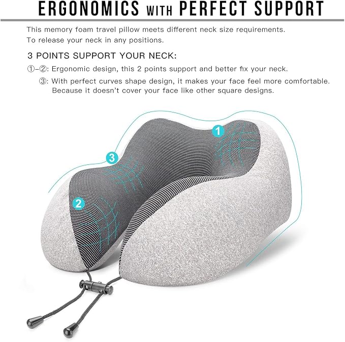 MLVOC Travel Pillow 100% Pure Memory Foam Neck Pillow, Comfortable & Breathable - Image 2