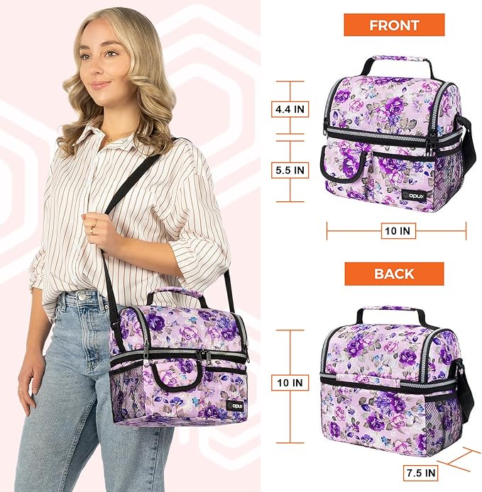 opux Lunch Bag Women Insulated, Adult Lunch Box Cooler, Flower Lunch Box - Image 3