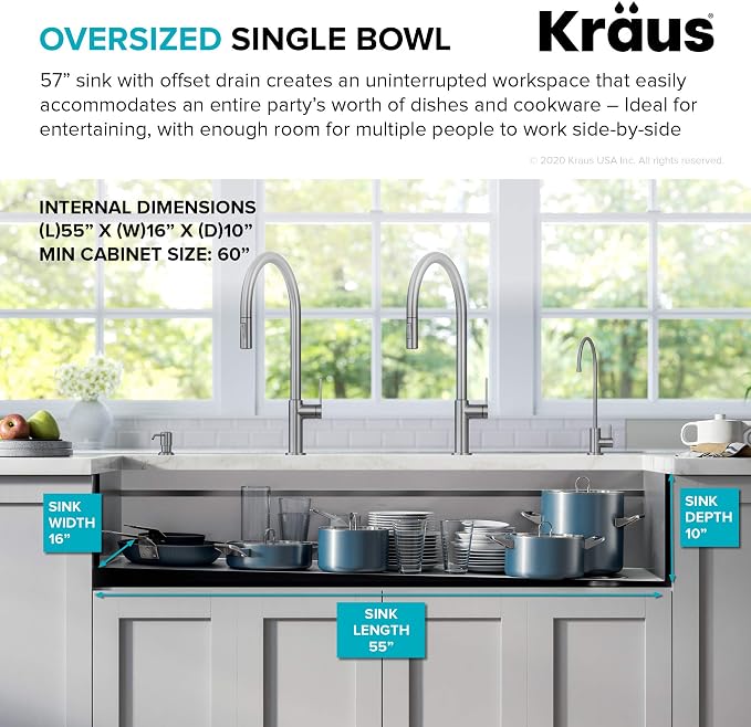 KRAUS Kore 57-inch Undermount Workstation 16 Gauge Single Bowl Stainless Steel - Image 6