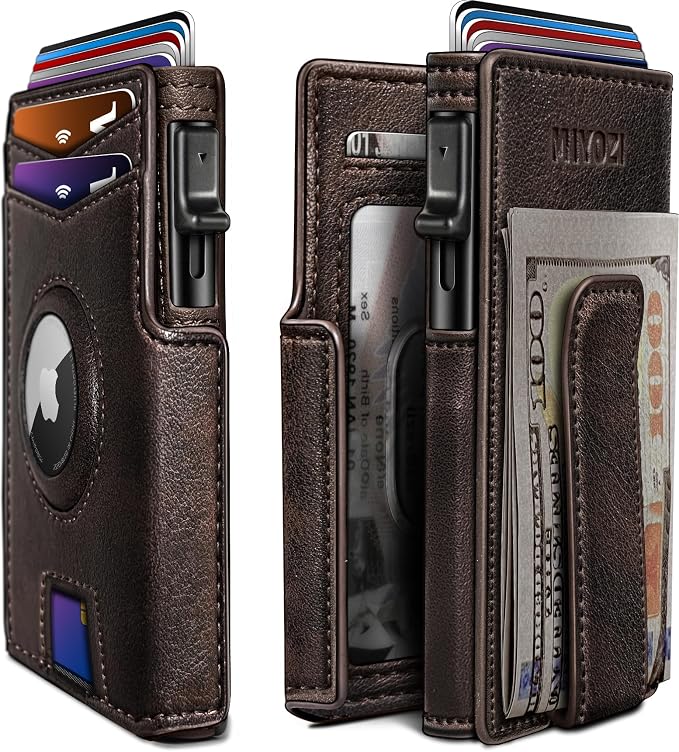 Airtag Wallet for Men, with Money Clip 10 Cards Metal Case Smart Slim Pop Up by Miyozi