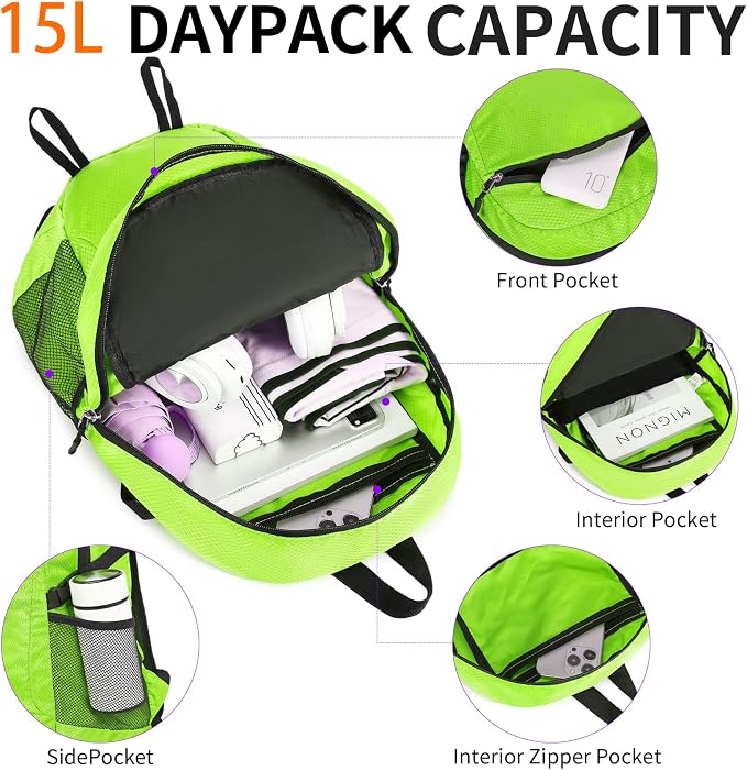 Small Hiking Daypack, 15L Water-Resistant Hiking Backpack Packable Lightweight - Image 4
