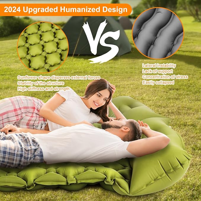 Double Sleeping Pad, Ultralight 3" Extra-Thick Self Inflating Sleeping Mat - Image 2