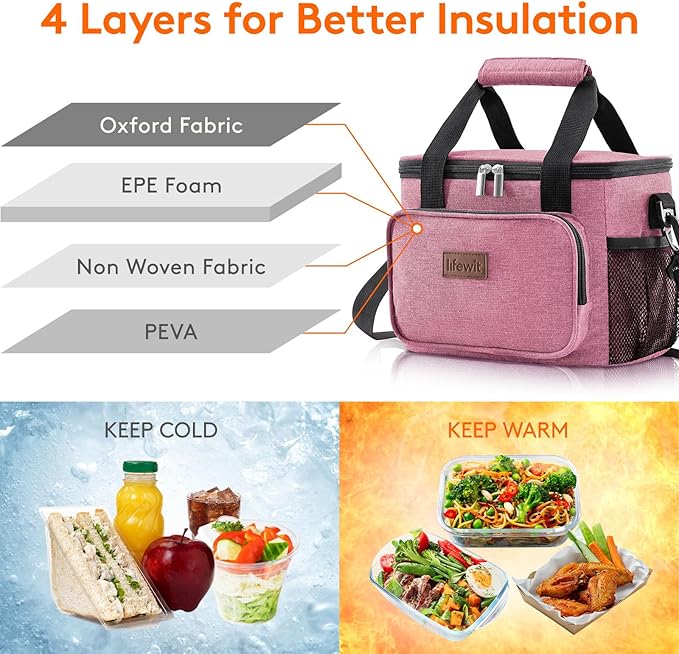 Lifewit Medium Lunch Bag Insulated Lunch Box Soft Cooler Cooling Tote - Image 2