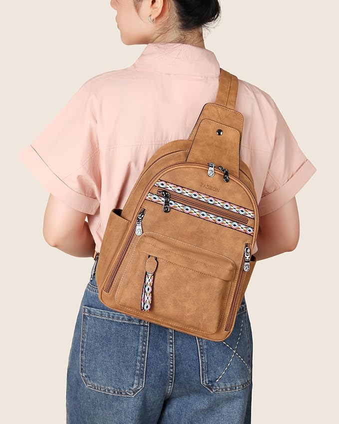 FADEON Large Sling Bag for Women, Leather Crossbody Purse Designer Anti Theft - Image 2