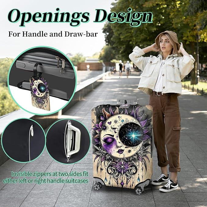Luggage Protector Plus 1 Luggage Tag, Gothic Moon Face Travel Case Cover - Image 4