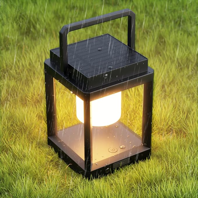 Outdoor Solar Table Lamp, 3-Level Brightness Warm LED Lantern, USB & Solar by JOHUNT