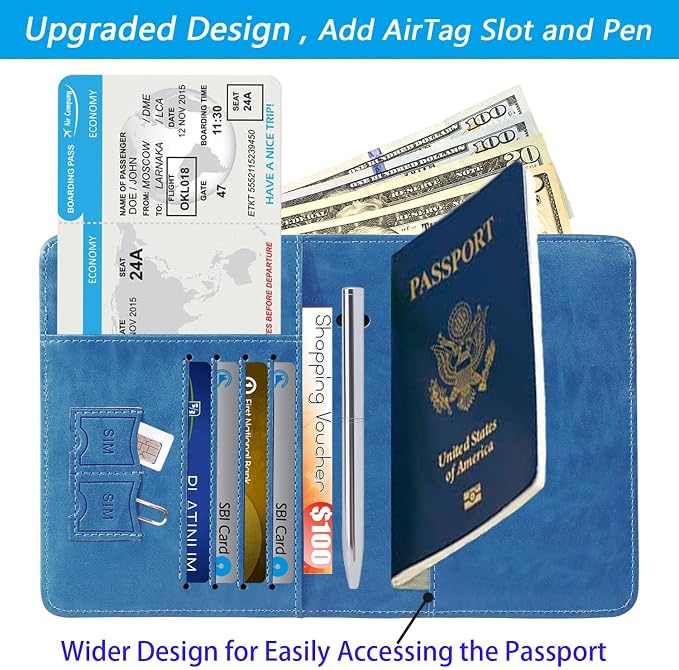 Airtag Passport Holder Cover Wallet Travel Essentials RFID Blocking Leather - Image 3