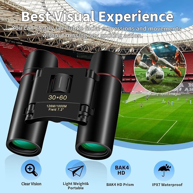 Compact 30x60 Binoculars for Adults and Kids, Foldable Lightweight Easy Focus - Image 5