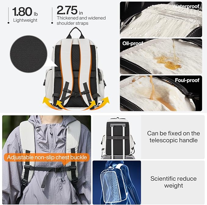 mixi Travel Backpack for Women Men, 18 Inch Carry On Laptop Backpack Flight - Image 4