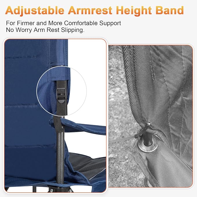 Romswi Oversized Camping Chairs, Heavy Duty Support 500 LBS, Padded Back & Arm - Image 8