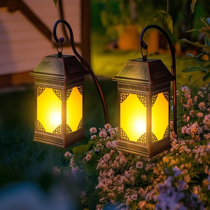 14" Solar Lanterns Outdoor Waterproof, Glass Flickering Flame Solar Lantern - Image 4