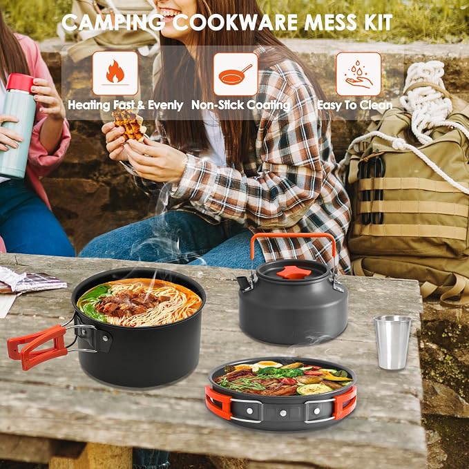 20Pcs Camping Cookware Mess Kit, Non-Stick Lightweight Camping Pots and Pans - Image 9