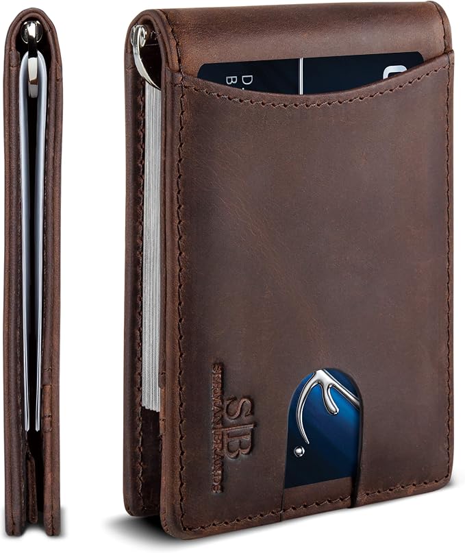 SERMAN BRANDS RFID Blocking Slim Bifold Genuine Leather Minimalist Front Pocket by SERMANBRANDS
