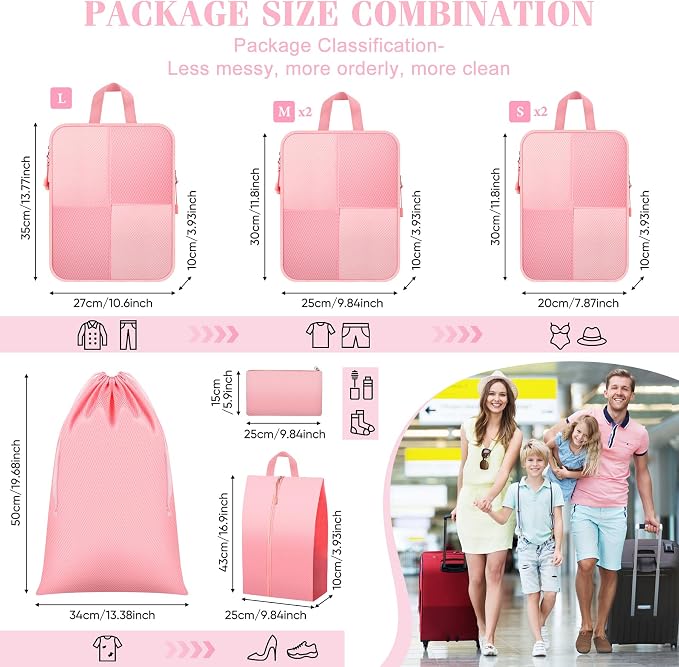 8 Set Compression Packing Cubes Travel, Lightweight Expandable Travel Cubes - Image 4