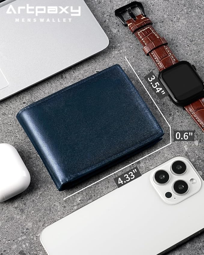 Mens Wallet Bifold Genuine Leather RFID Blocking Wallet - Image 2