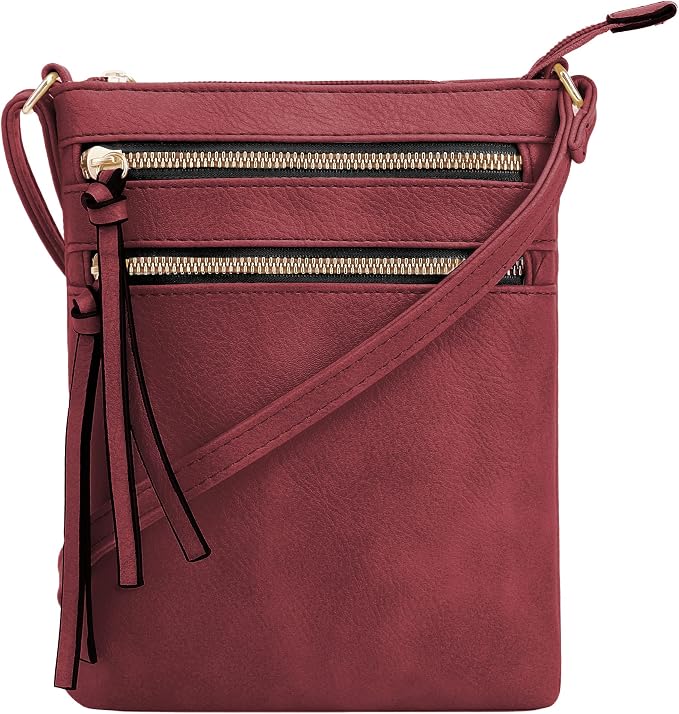 DELUXITY | Crossbody Purse Bag | Functional Multi Pocket Double Zipper Purse | by Deluxity
