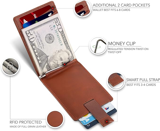 SERMAN BRANDS RFID Blocking Slim Bifold Genuine Leather Minimalist Front Pocket - Image 3