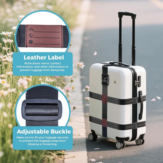 Luggage Straps with TSA Lock, Adjustable Heavy Duty Black Luggage Straps - Image 3