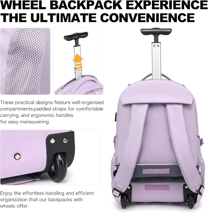 Boavan Rolling Backpack for Women, 17.3 Inch Wheeled Laptop Backpack, Large - Image 5