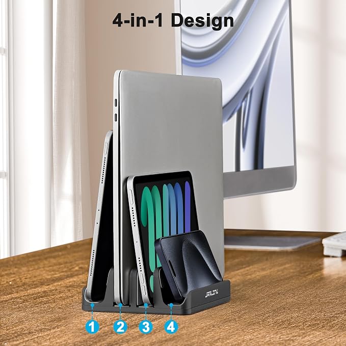 JARLINK 4-in-1 Adjustable Vertical Laptop Stand Holder, Aluminum Dual Slots - Image 7