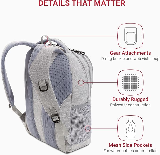 SwissGear Cecil 5505 Laptop Backpack, Light Grey - Image 3