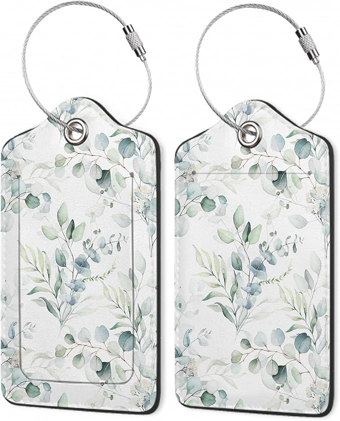 2Pcs Luggage Tag for Suitcase Sage Floral Green Leaves Cute Suitcase Tag by Gearsly