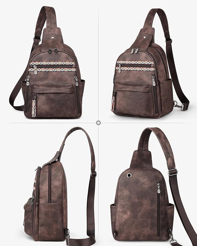 FADEON Large Sling Bag for Women, Leather Crossbody Purse Designer Anti Theft - Image 7